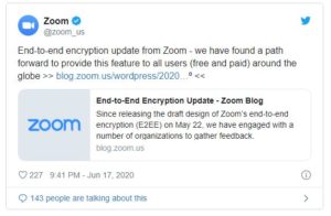 Zoom provide End-to-End Encryption for the free users